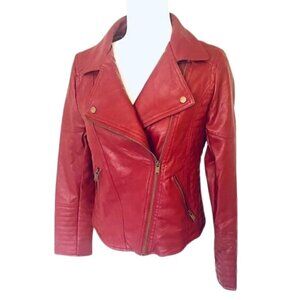 Love Tree Faux Leather Biker Jacket – Red Burgundy – Size Small